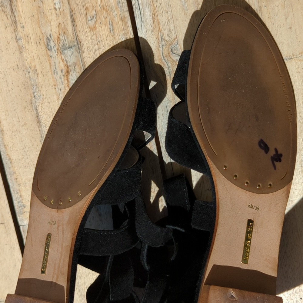 Louise et Cie Lo Clover Black Leather Suede Tie Zipper Sandals Shoes Size 8 - Picture 7 of 9